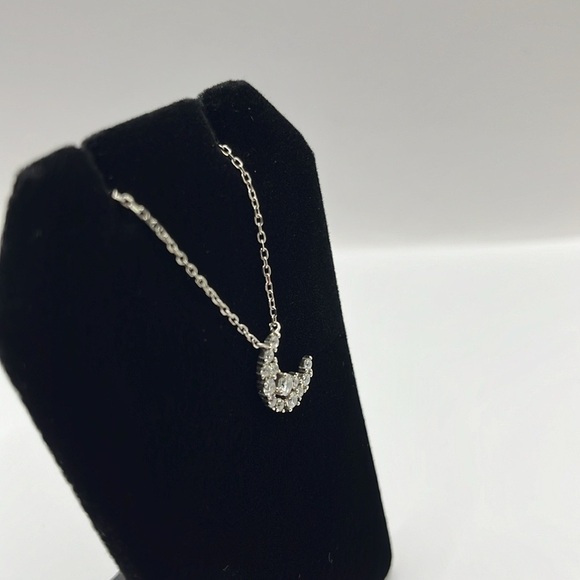 Vtg Rhinestone Cresent Moon Pendent/ Necklace. 925 Sterling Silver 17” necklace - Picture 5 of 13